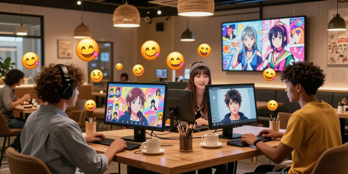 Engaging AI ecchi chat scene with diverse characters and vibrant backgrounds