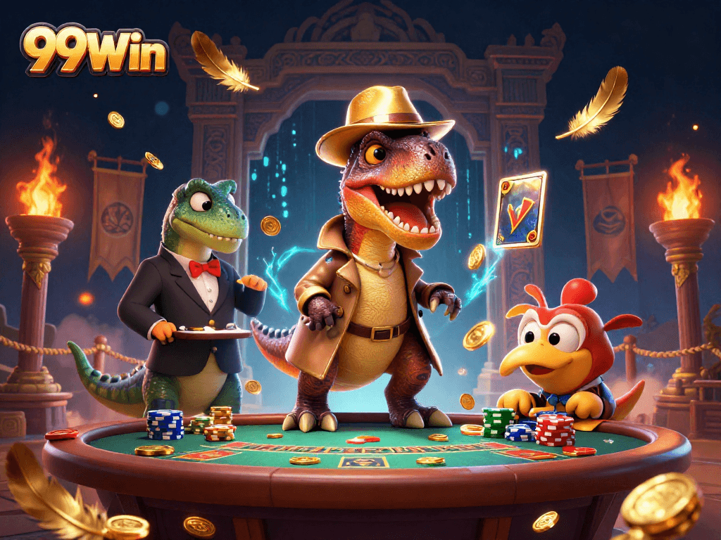 Experience thrilling gameplay at 99Win with cartoon characters engaging in blackjack action.