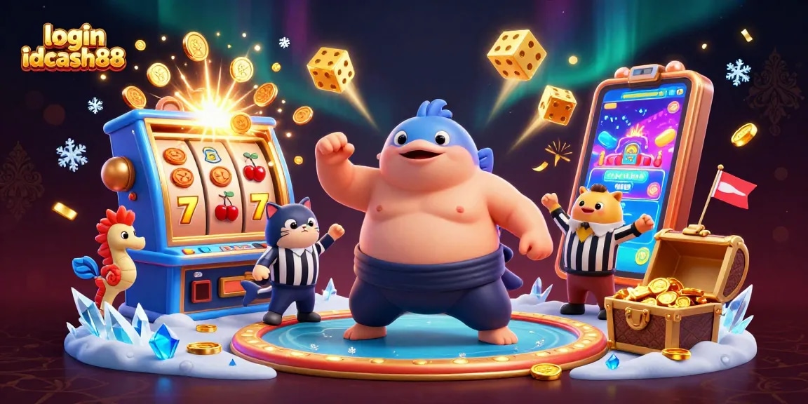 Experience the thrill of login idcash88 with vibrant slot action and entertaining characters in a dynamic casino scene.