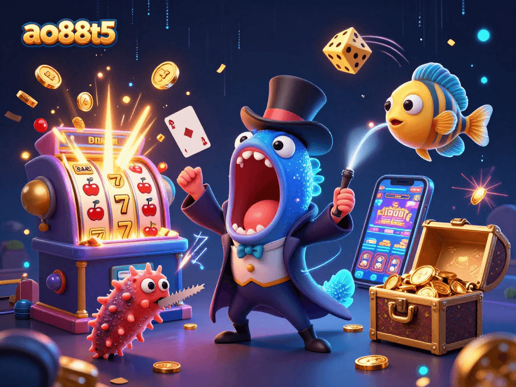 Experience thrilling gameplay with ao88t5, featuring creative deep-sea characters and casino elements.