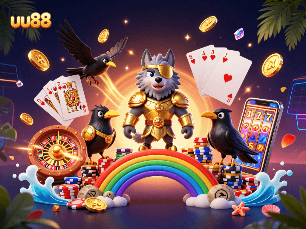 Engage in thrilling gameplay at uu88 with a vibrant 3D casino scene featuring Odin and casino elements.