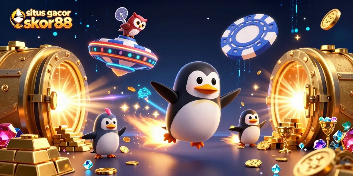 Experience thrilling wins at situs gacor skor88 with this vibrant 3D casino scene illustrating excitement and rewards.