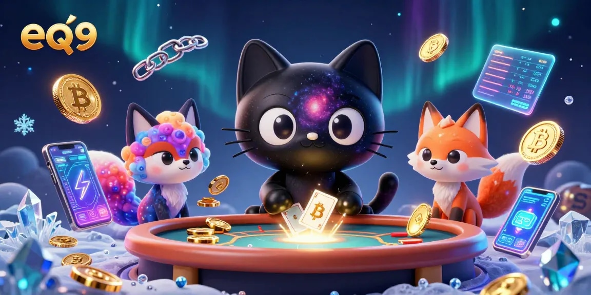 Engage in thrilling casino gameplay at eq9, where cosmic characters attract golden chips and cards.