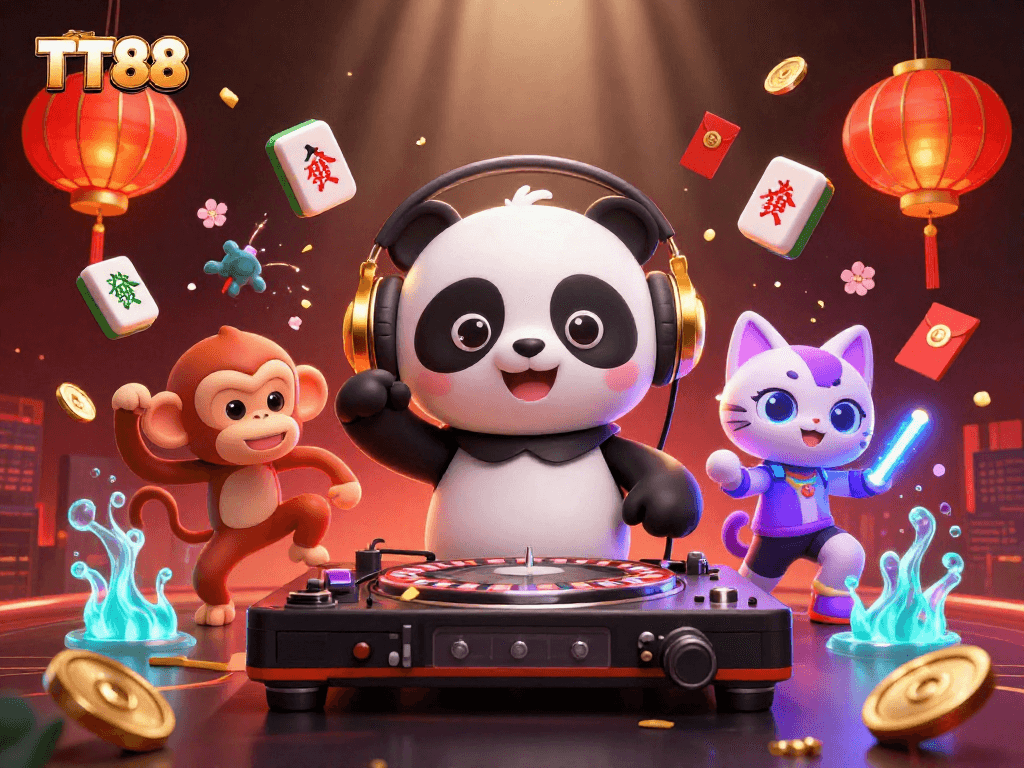 Experience the excitement at TT88 with vibrant characters in a dazzling casino scene.