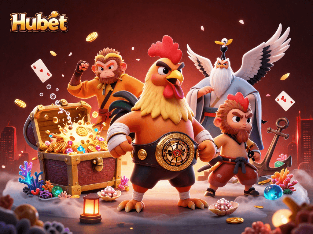Experience excitement at Hubet with thrilling characters in a vibrant online casino setting.