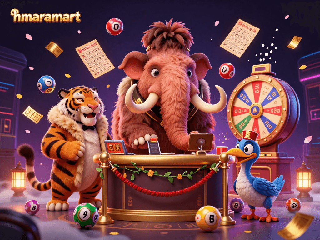 Experience the thrilling entrance at hmaramart's online casino featuring vibrant gaming elements.