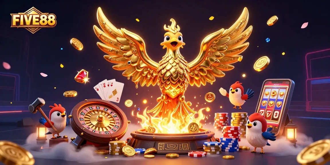 Win big at FIVE88 with immersive gaming experiences featuring a molten golden phoenix and thrilling casino elements.