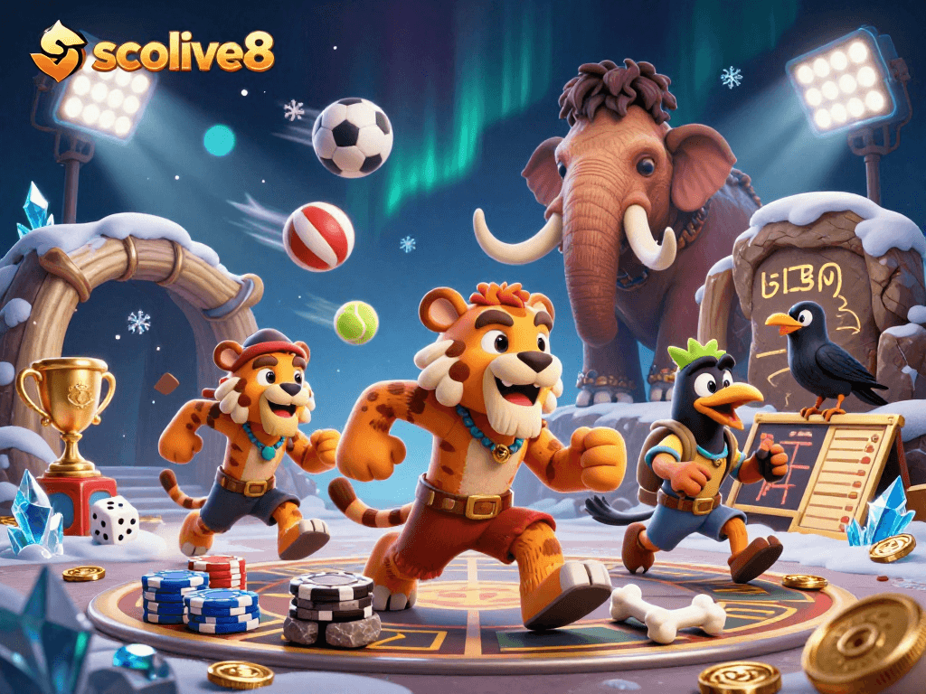 Socolive8 enhances your betting experience with a dynamic prehistoric casino scene.
