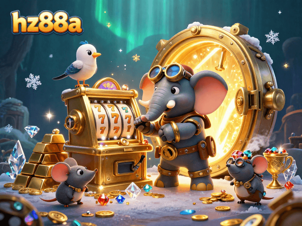 Spin the reels at hz88a with a steampunk elephant engineer in a dynamic casino scene.