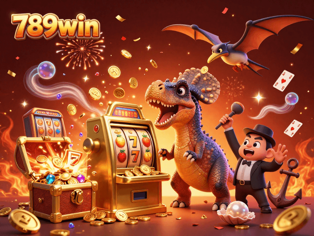 Experience thrilling wins at 789win with a fun-filled 3D casino illustration showcasing excitement in gambling.
