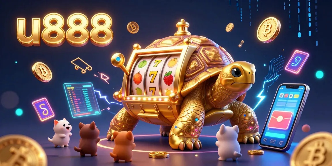 Engage in thrilling u888 casino gameplay featuring golden tortoise slot and vibrant crypto elements.