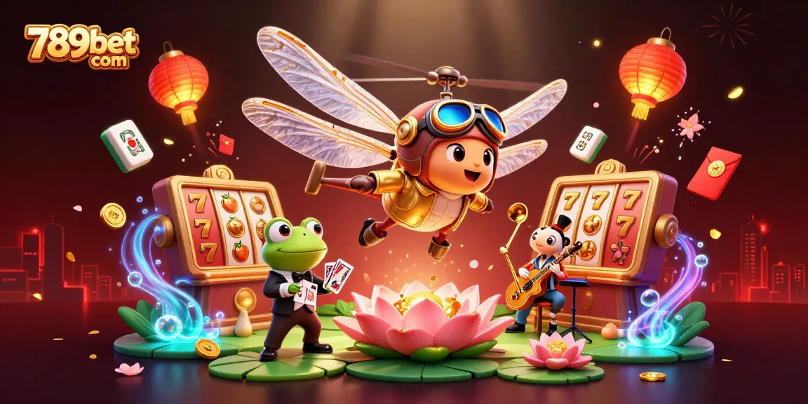 Engage in exciting gameplay at 789bet com with vibrant casino scenes featuring dragonfly pilots and frog croupiers.