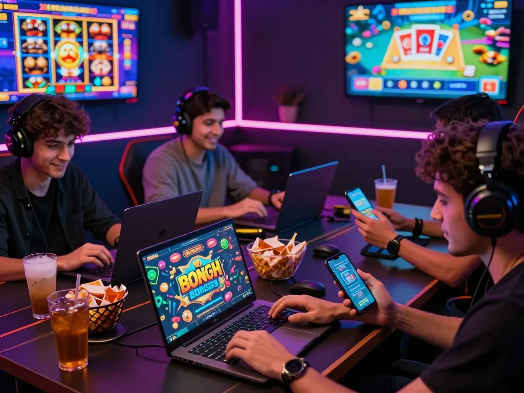 Engaged players celebrating JeetBangla bonus promotions, illustrating the excitement of online gaming.