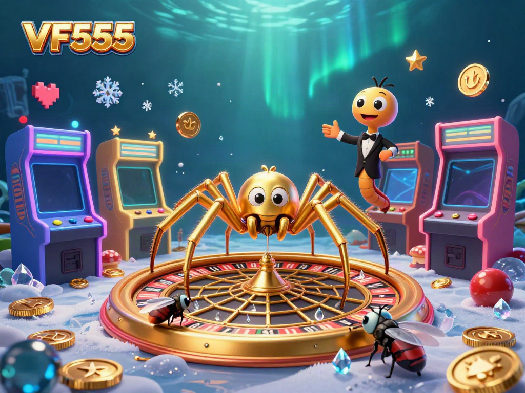 Betting scene with VF555-themed roulette web and colorful game elements.