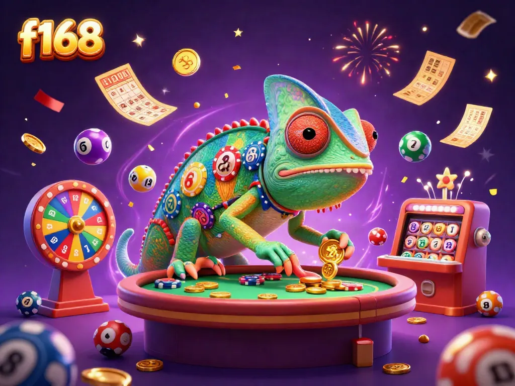 Experience thrilling gameplay with F168 at an exciting virtual casino featuring a vibrant chameleon owner.