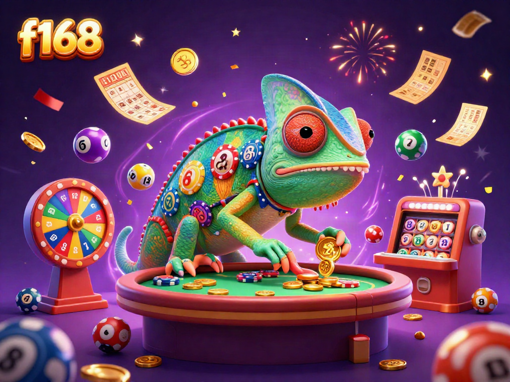 Experience thrilling gameplay with F168 at an exciting virtual casino featuring a vibrant chameleon owner.