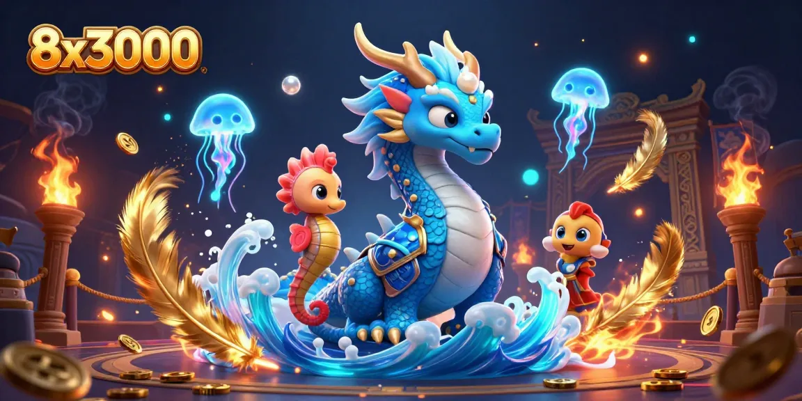 Engage in thrilling bets with 8x3000 featuring a majestic dragon and vibrant seahorse knight.
