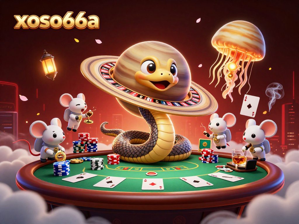 Experience excitement at xoso66a as cartoon characters enjoy a dynamic gambling scene.