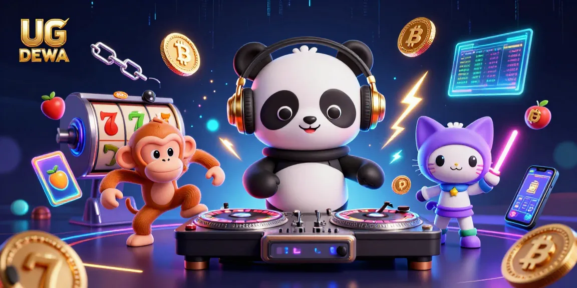 Engage with the thrilling world of UG DEWA slot games featuring a DJ panda and vibrant casino elements.