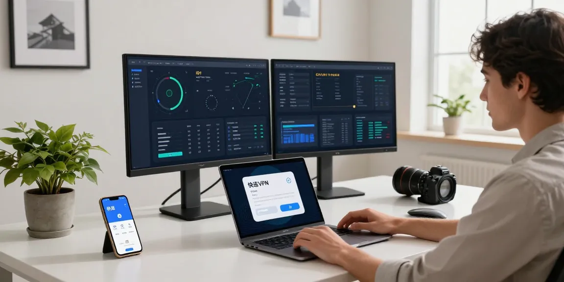 快连 VPN user enjoying seamless connectivity in a modern home office setup.