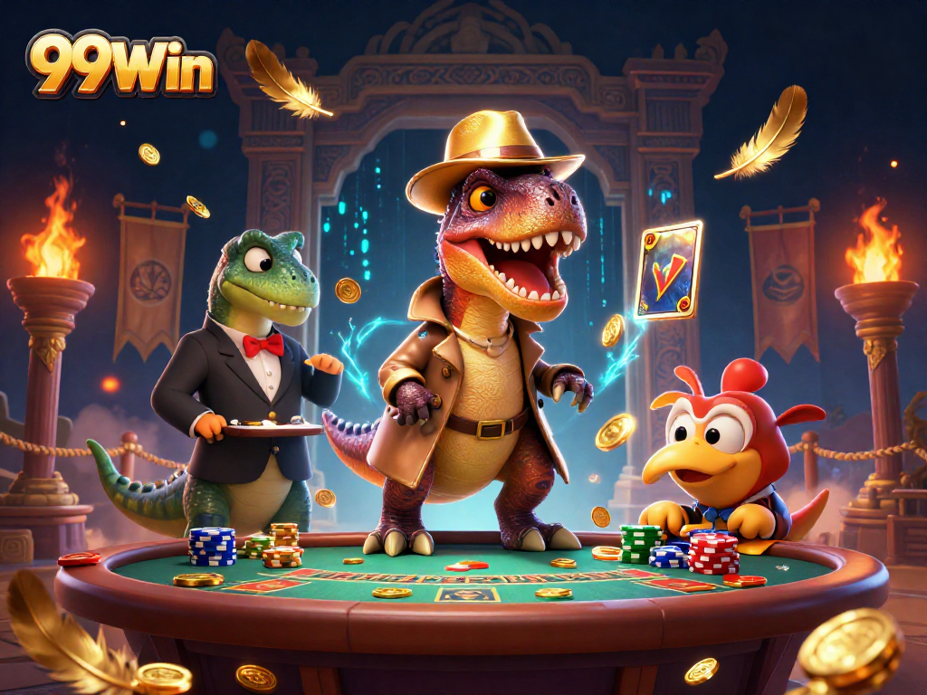 Experience thrilling gameplay at 99Win with cartoon characters engaging in blackjack action.