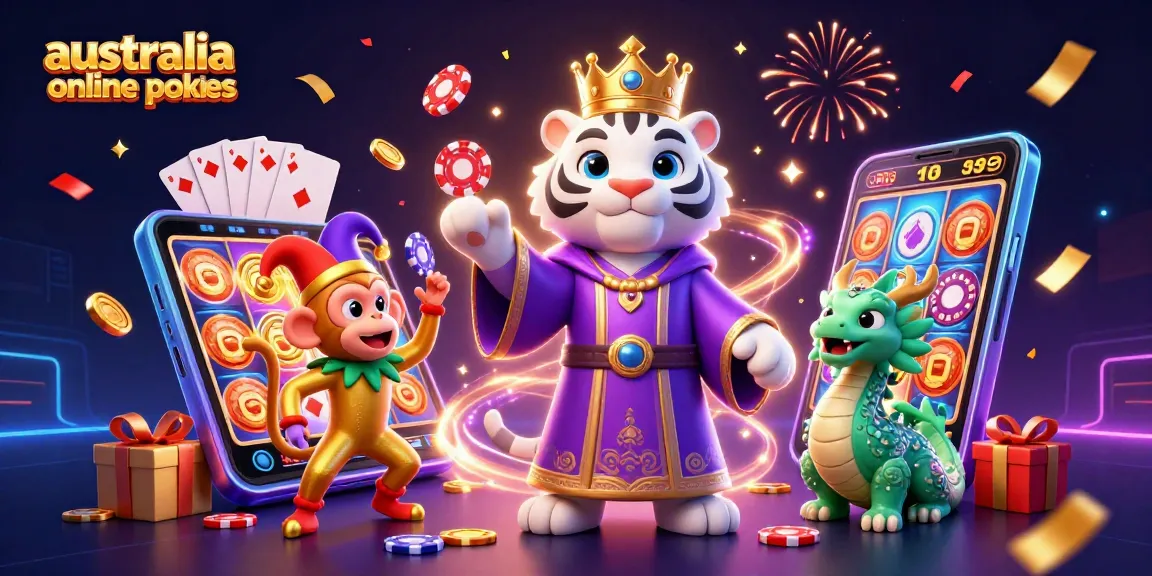 Engage in australia online pokies with a lively scene featuring a tiger, monkey, and dragon, showcasing dynamic gaming elements.