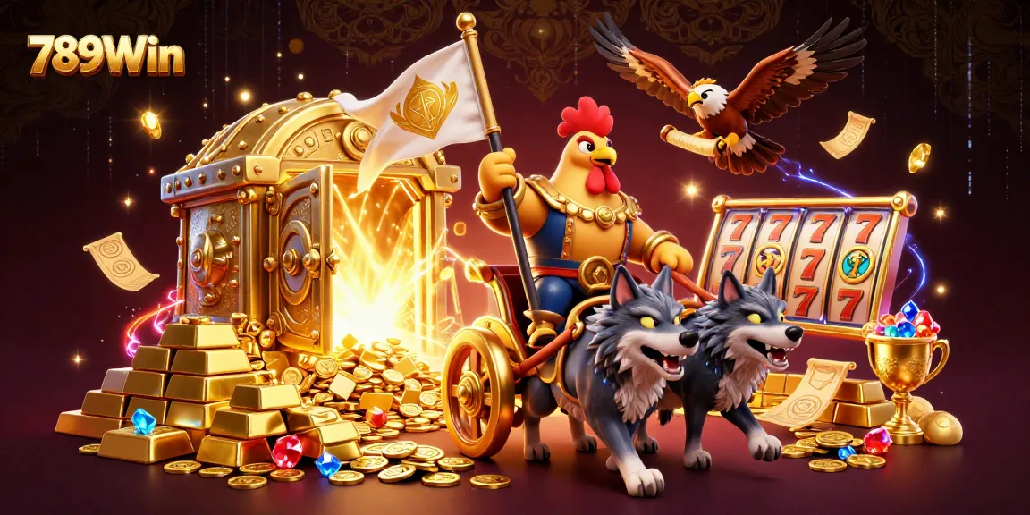 Experience the thrill of gaming at 789Win with a vivid casino-themed scene featuring dynamic slots.