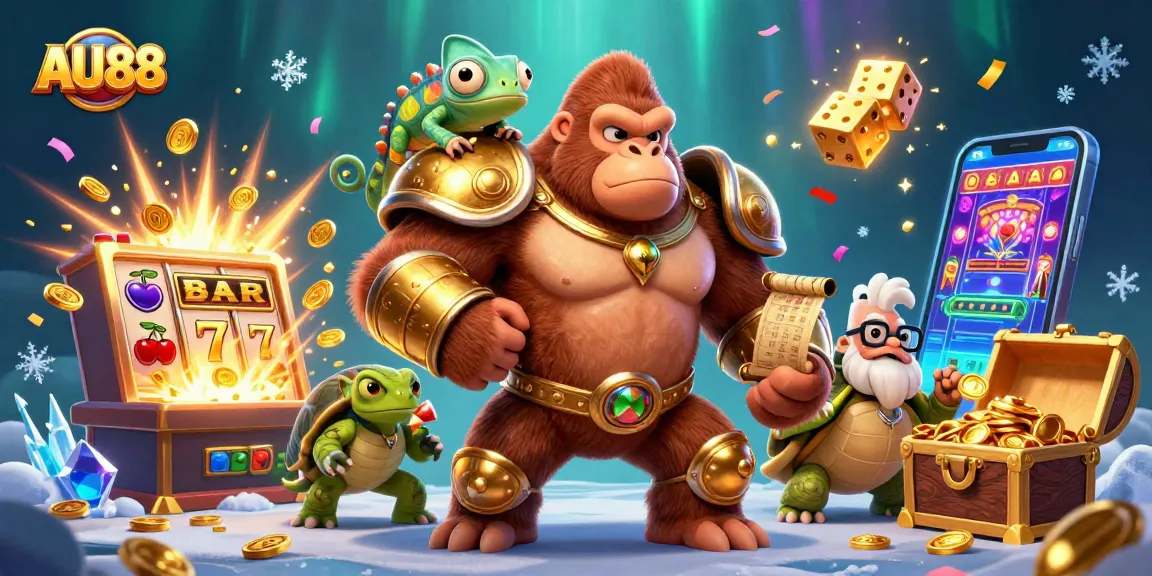 Experience thrilling action at AU88 Casino with a powerful gorilla king and vibrant game elements.