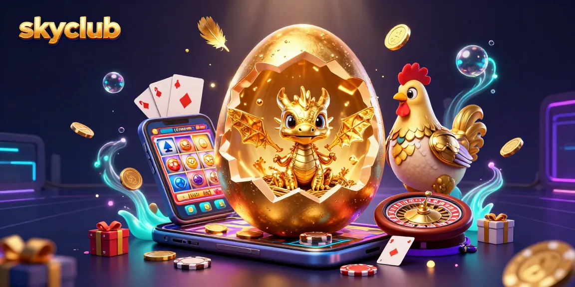 Engage in dynamic gaming action with skyclub featuring golden visuals and vibrant casino elements.