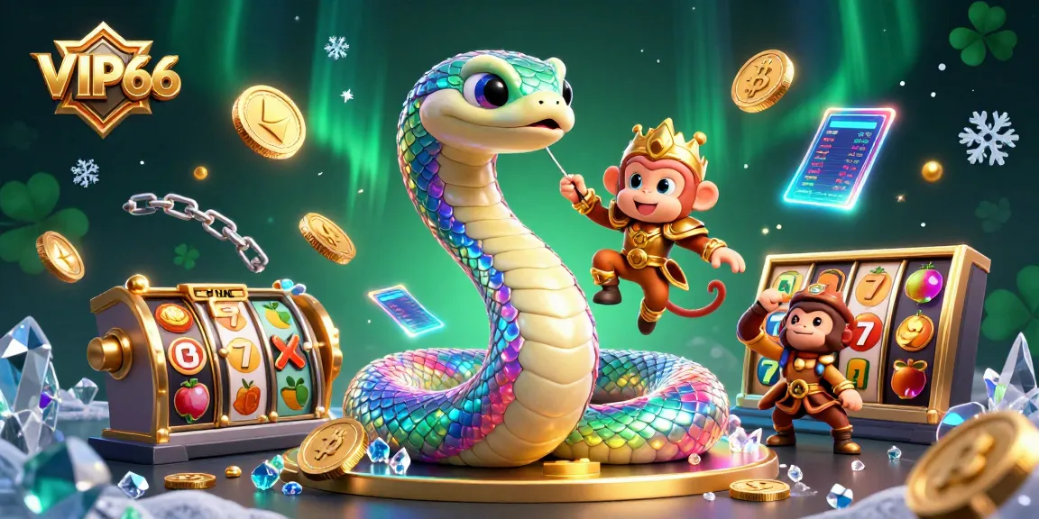 Experience the vibrant world of VIP66 with rainbow serpent, golden monkey king, and slot symbols.