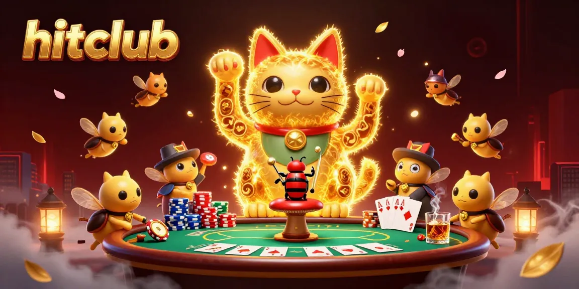 Engage with hitclub's vibrant online casino experience featuring a lucky cat and dynamic gaming elements.