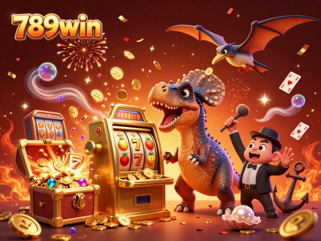 Experience thrilling wins at 789win with a fun-filled 3D casino illustration showcasing excitement in gambling.