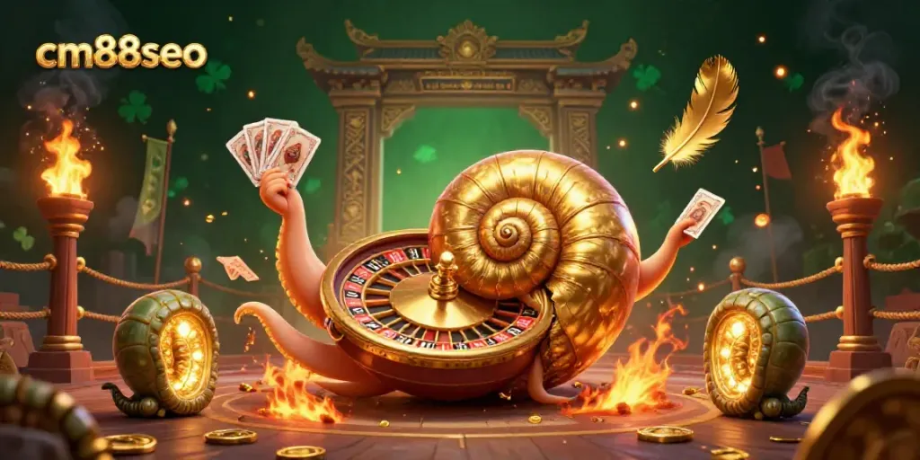 Experience the excitement of cm88seo with a giant nautilus roulette wheel surrounded by glowing companions and vibrant casino elements.