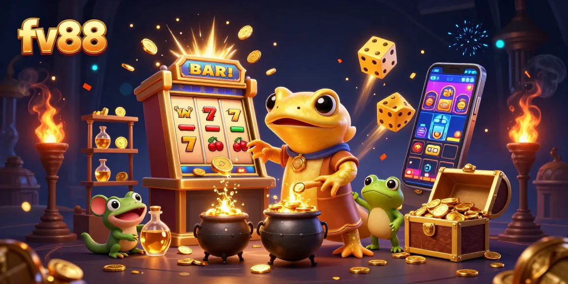 Experience thrilling wins with fv88's explosive jackpot games and enchanting characters in a vibrant casino setting.