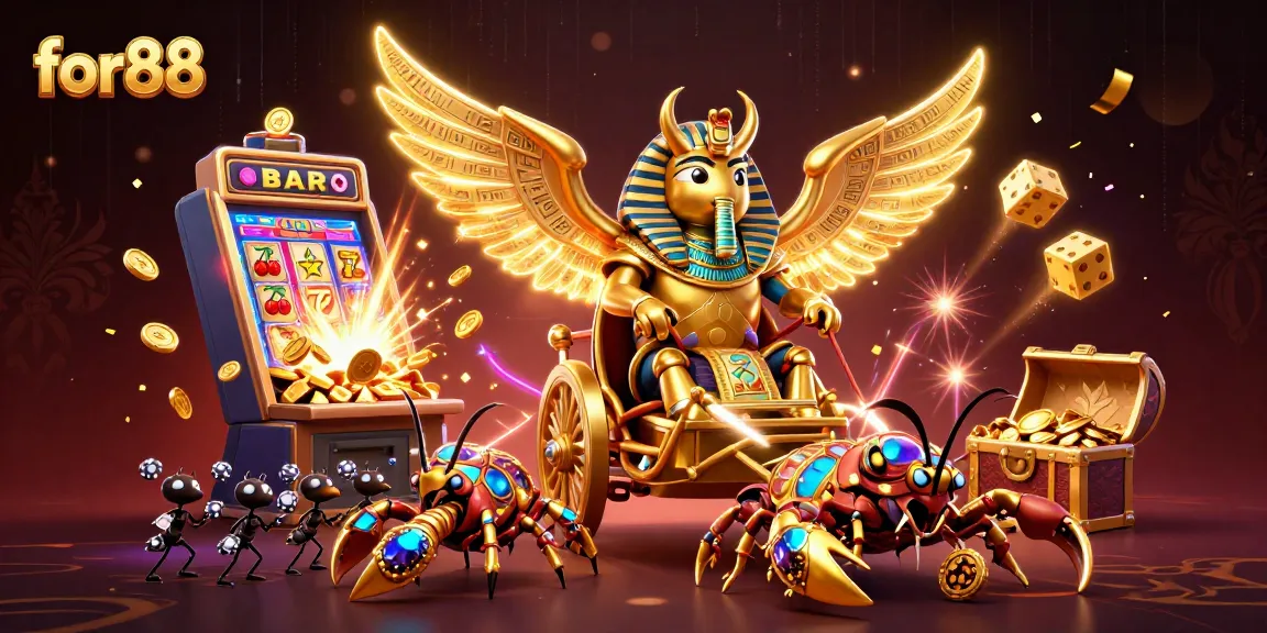 Experience the vibrant world of for88 with extravagant casino gaming elements in this 3D illustration.