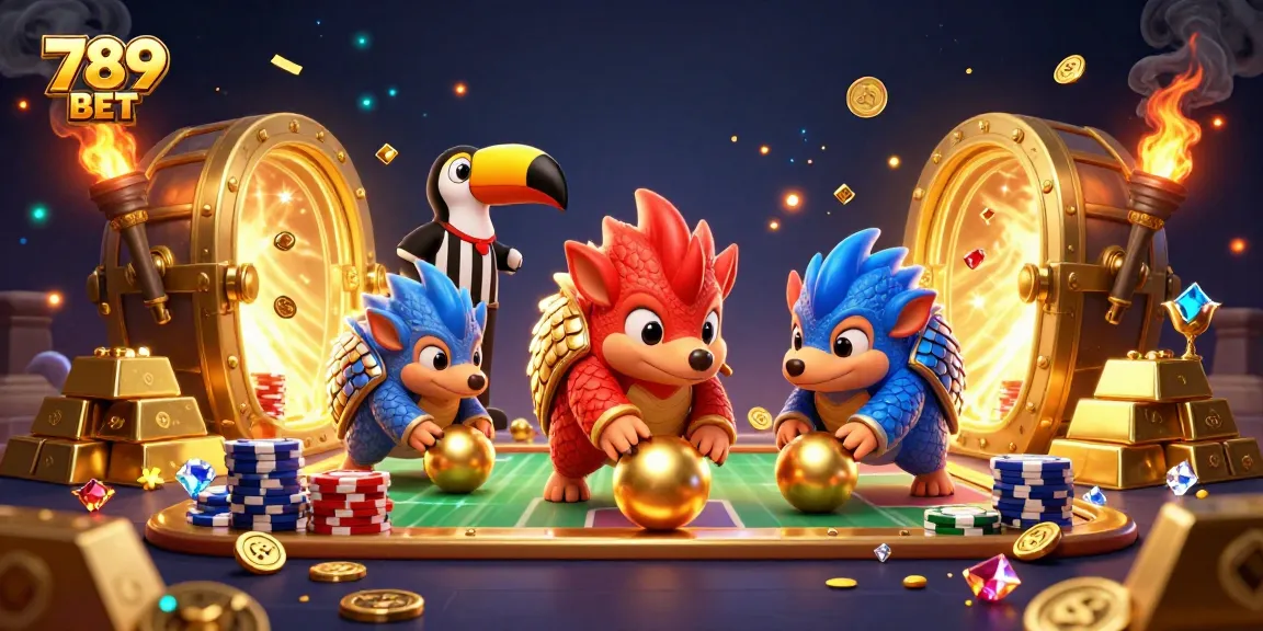 Experience the thrill of 789 BET with epic pangolin rivals bowling through poker chips and treasures.