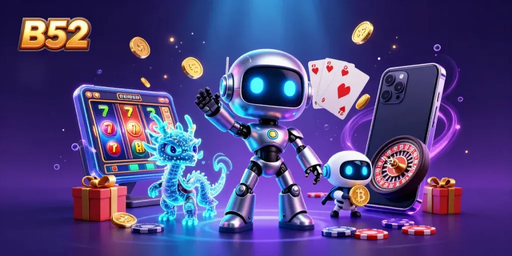 Experience the thrill of the B52 casino with a futuristic 3D scene full of action.