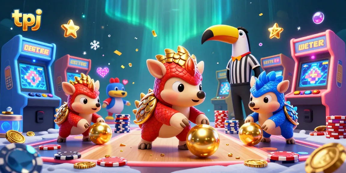 tpj pangolins roll golden balls through poker chips in a vibrant gaming scene