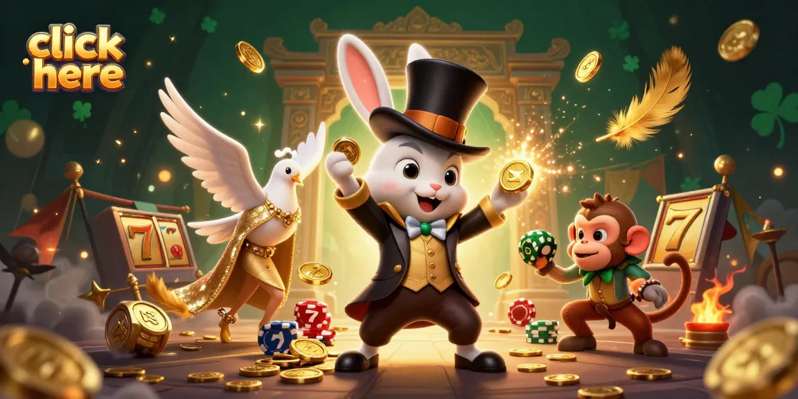 Click here to join the excitement as a 3D magician rabbit conjures winnings in a vibrant casino scene.