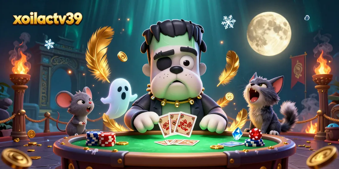 Bet on thrilling games with xoilactv39 featuring a spooky casino scene with unique characters.
