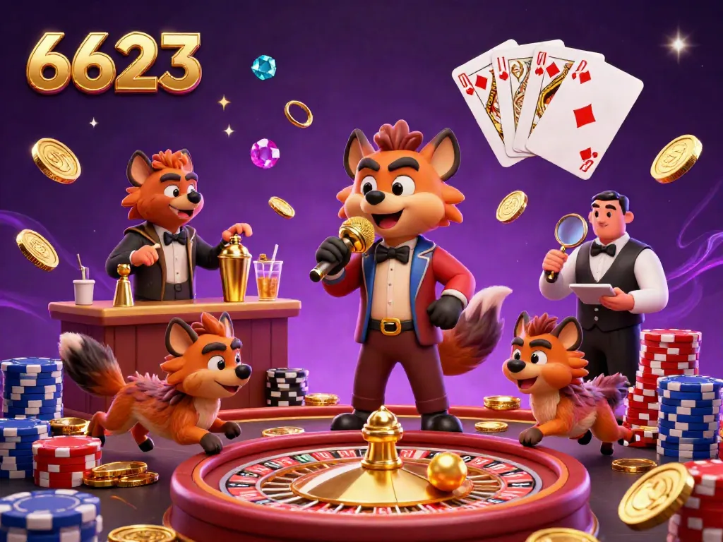 Engaging scene of 6623 hyenas at a casino club, blending humor with gambling energy.