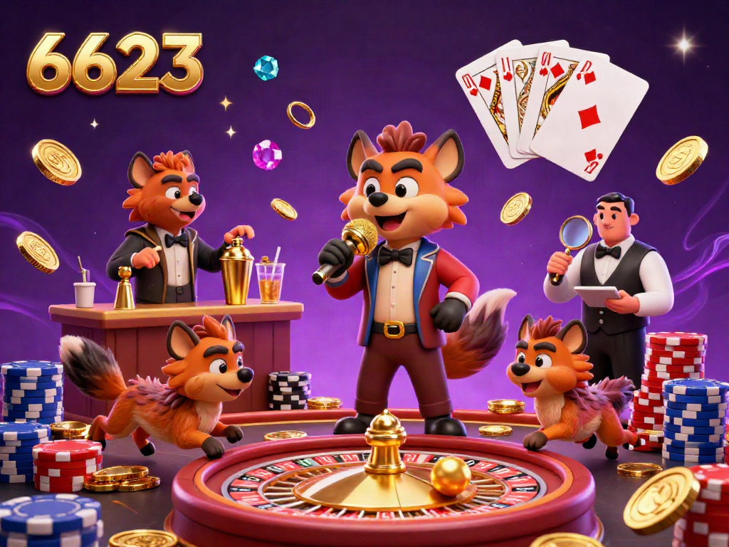 Engaging scene of 6623 hyenas at a casino club, blending humor with gambling energy.