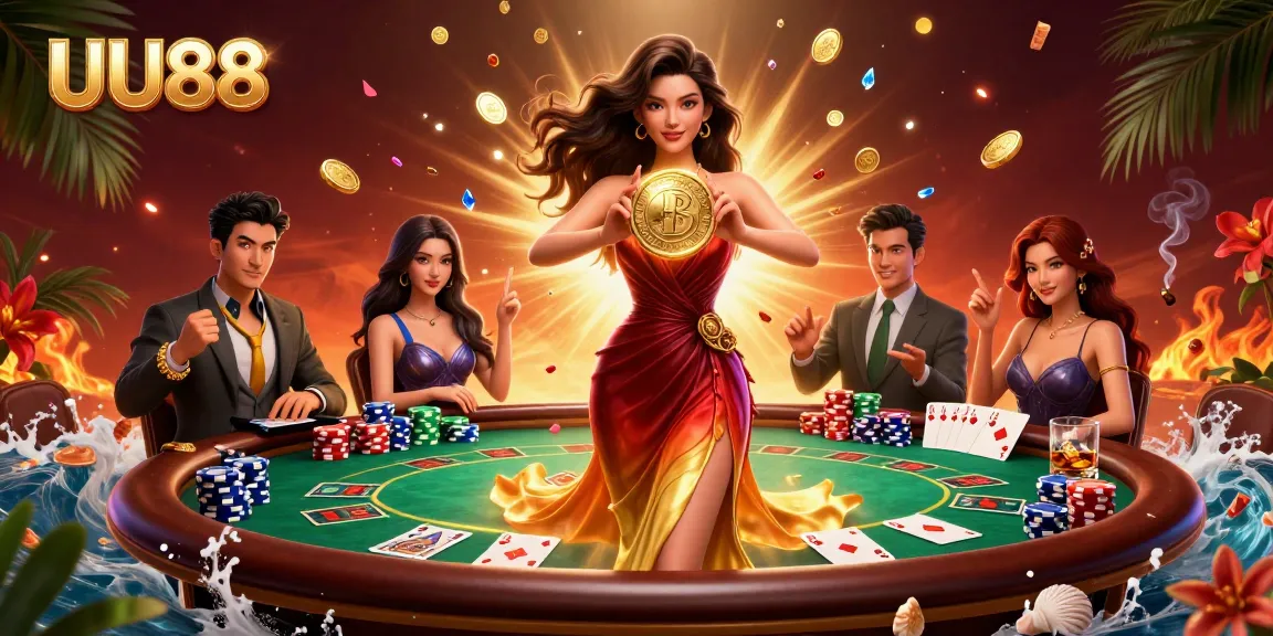 Experience excitement at UU88 with a stunning Asian woman celebrating a big win amidst a flurry of coins.