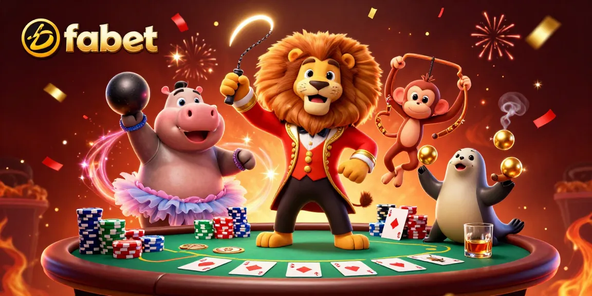 Experience exhilarating gambling action with fabet's vibrant circus-themed casino illustration.