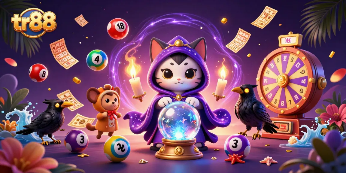 Engage with tr88's vibrant gaming experience featuring a mystical cat and raven in a rich casino setting.