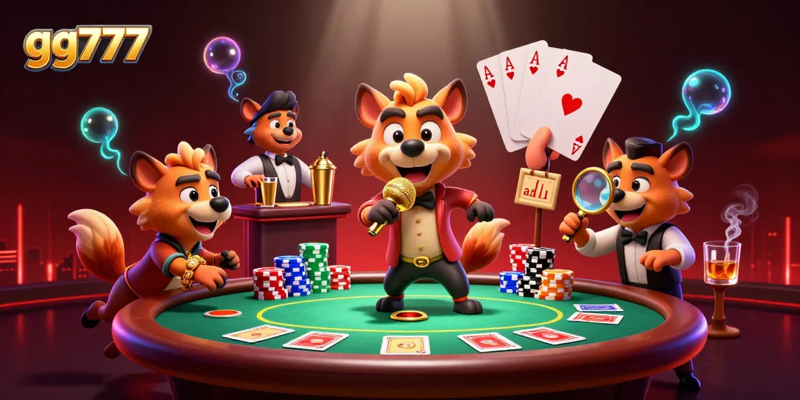 Experience exciting gaming at gg777 with cartoon hyenas enjoying a vibrant casino atmosphere.