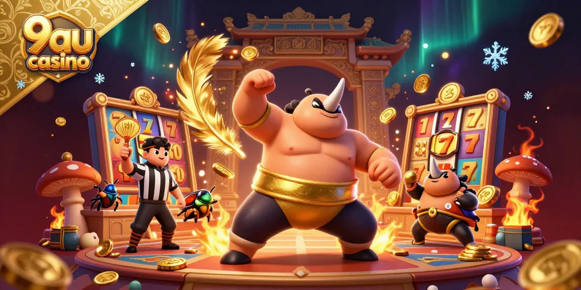 Engage in exciting gameplay at 9au casino, featuring a lively 3D scene with vibrant characters and casino elements.